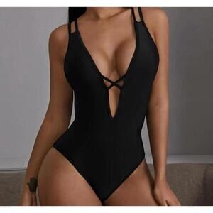 Black strappy One Piece Swimsuit Large